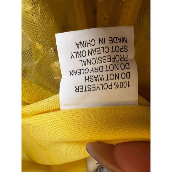 NWT MAC DUGGAL Yellow Spaghetti Strap Beaded Sheer Bodice Gown with Slit Size Sm - Picture 14 of 16